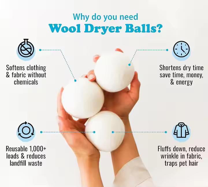 كرات الصوف الطبيعية للتجفيف * 3 كرات